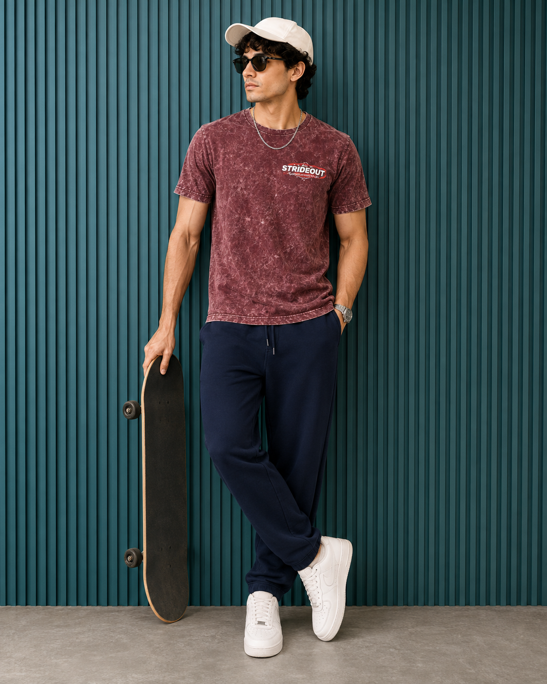 Men’s Maroon Acid Wash Down Shoulder Off-Road Graphic Printed T-Shirt